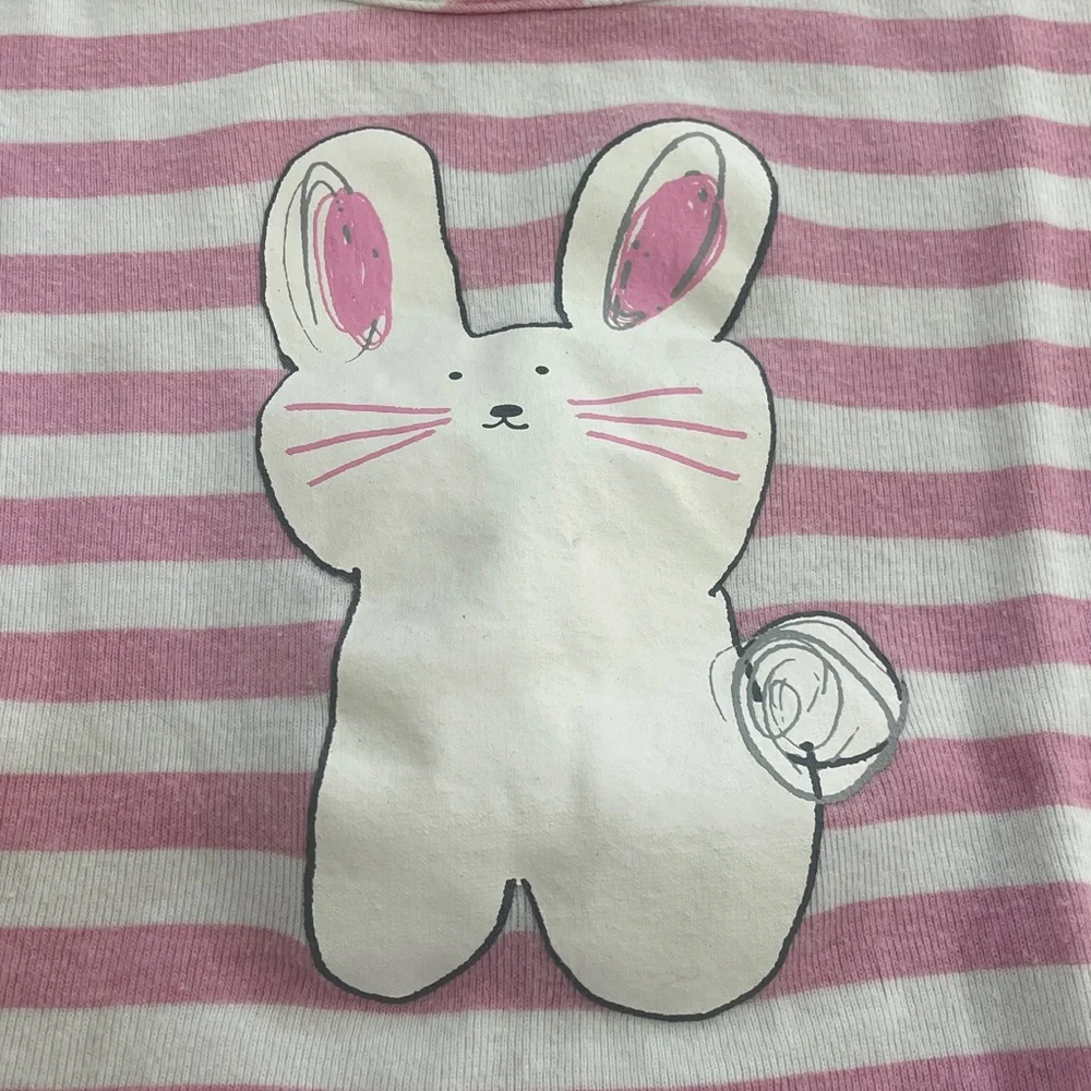 Sara's Prints Pink & White Striped Bunny Pajama Set. Short sleeve/shorts. Soft.